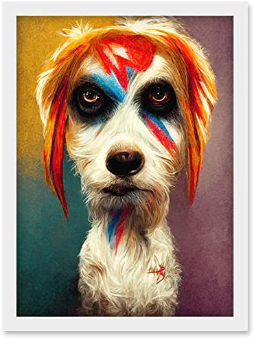 Doppelganger33 LTD Aladdin Sane Ziggy Stardust Terrier Dog Fun Quirky Painting Artwork Framed Wall Art Print A4