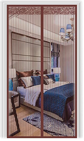 Zanzariera Magnetiche per Porte 130x240cm Anti Zanzare Calamite Tenda, Chiusura Automatica, Strisce Marrone Zanzariere Magnetiche Tenda Rete per Porte da Balcone, Cantine, Terrazze