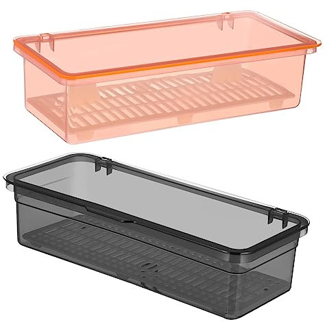 2 Pcs Cutlery Storage Containers with Lids, Cutlery Drawer Organiser with Lid, Silverware Holder for Kitchen Countertop and Drawer