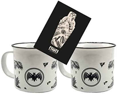 Bacardi 2er Set Tasse Becher Glas Weiß mit Griff und schwarzem Druck