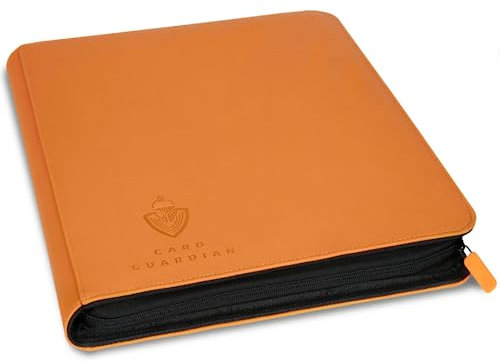 Card Guardian - Premium Zip Heftmappe - 12 Fächer Sammelkarten Trading Cards Mappe - 480 Fächer mit Seitenöffnung für Spielkarten (Orange)