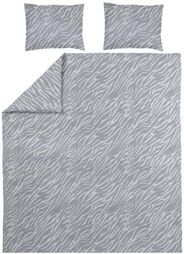 MEYCO Home Bettwäsche 200x200/220cm inkl. Kopfkissenbezug Zebra Grey | 100% Baumwolle - Oeko Tex zertifiziert - weich - atmungsaktiv - waschbar & trocknergeeignet