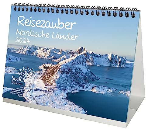 Reisezauber Nordische Länder DIN A5 Tischkalender für 2024 Stadt und Land im Norden - Set Inhalt: 1x Kalender, 1x Weihnachts- und 1x Grußkarte (insgesamt 3 Teile)
