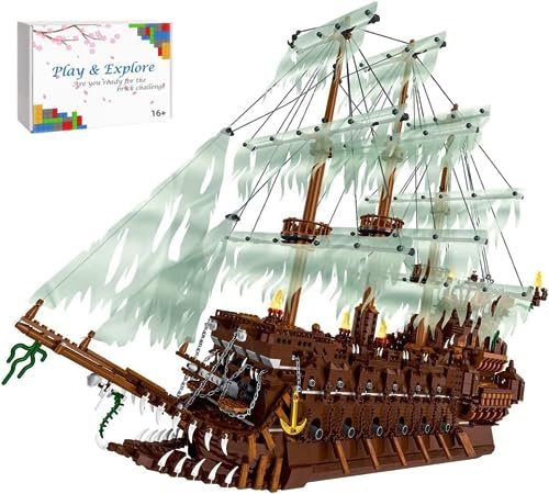 JOMIOD Piratenschiff Technik Bausteine Modell, Fliegender Holländer groß Piratenschiff Bausatz, 3658 Klemmbausteine MOC Schiff Segelschiff Spielzeug Modular Buildings Kompatibel mit Lego