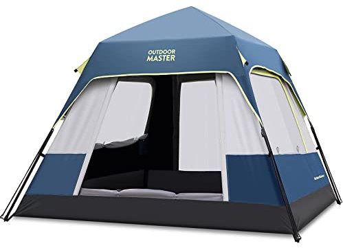OutdoorMaster Zelte, 4/6/8 Personen Campingzelt mit Dark Space Technologie, einfacher Aufbau in 60 Sekunden, wetterfestes Pop-Up-Zelt für Camping mit Top-Regenfliege, sofortiges Kabinenzelt (Upgrade