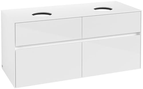 Villeroy & Boch Collaro Waschbeckenunterschrank 1200x548x500 mm, 4 Auszüge, für 2 Waschbecken, C04400, Farbe: Front/Korpus: Glossy White, Griff: White Matt
