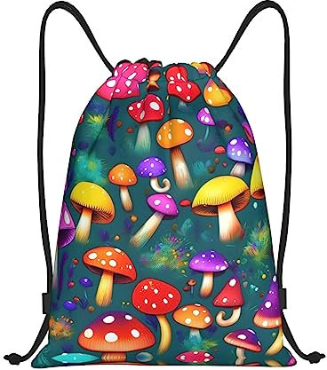 PIXOLE Kordelzugbeutel mit Camouflage-Muster, Grün, perfekt für Fitnessstudio, Sport und Reisen, Helle Pilze Kunst, Small