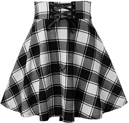 Damen Faltenrock A-Linie Kariert Gothic Stil Hohe Taille Plissee Skaterröcke Schulmädchen Rock Gothic Skirt Gothic Rock Kariert Plaid Rock Cosplay Kleid Vintage Rock Mini Rock Tennis Rock (White, S)