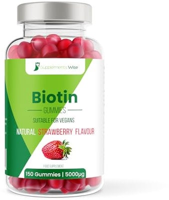 Biotin Hair Growth Gummies - 150 Pack - 10000mcg Serving - Hair, Skin and Nails Vitamins for Women and Men - Biotin Gummies for Hair Growth - Strawberry Flavour Gummy Hair Vitamins for Growth