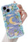 QLTYPRI Compatible with iPhone 14 Case, Oil Painting Flower Moon Pattern Design for Girls Women, Cute Curly Wave Frame Slim Soft Silicone TPU Bumper Shockproof Phone Cover for iPhone 14 - Purple #3