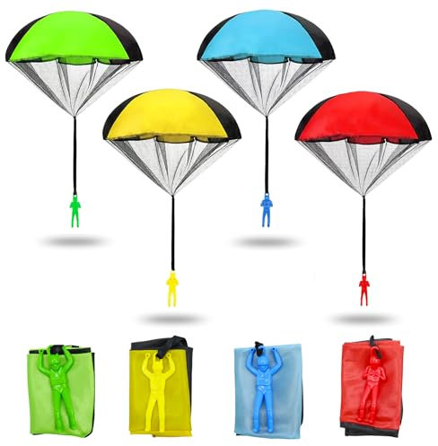 Yeefunjoy Fallschirm Spielzeug Kinder, 4 Stück Fallschirmspringer Spielzeug Outdoor Spiele für Kinder, Wurf Parachute Spiele, Fallschirm Wurfspiel Kinder, Mitgebsel Kindergeburtstag Gastgeschenke