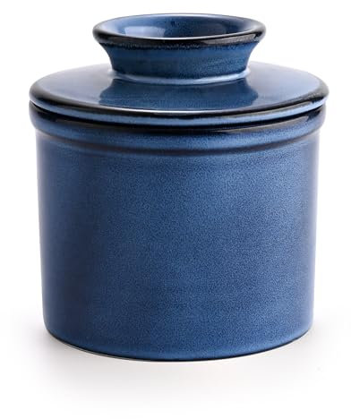 KILNGPT Butter Dish with Lid,Reactive Glaze French Butter Crock for Counter, Ceramic Butter Keeper with Waterline Spreadable and Soft Butter- Blue