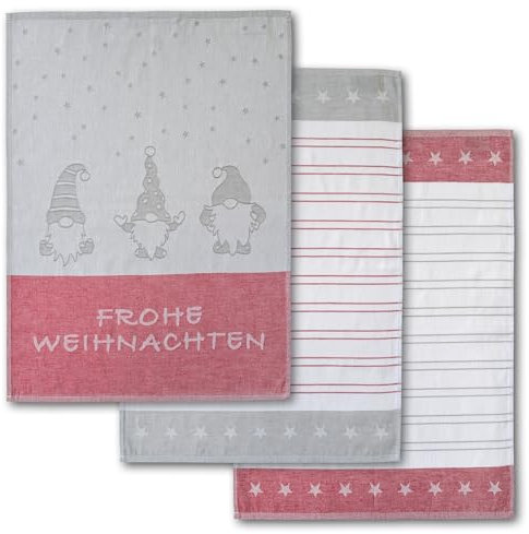 Dyckhoff 3er Set Geschirrtücher, Wichtel, 50x70cm, 100% Baumwolle
