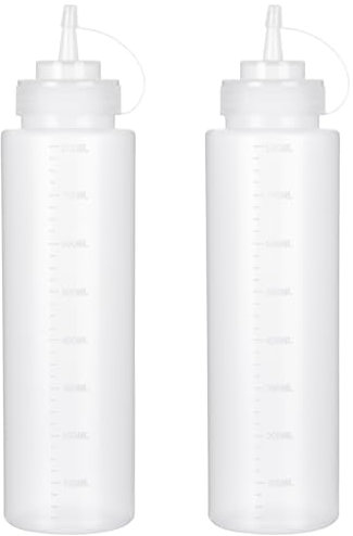 Katfort Bottiglie da spremere per salse, confezione da 2, 800 ml, in plastica, con coperchio, per condimenti liquidi, barbecue, condimenti, pancake, pancake art