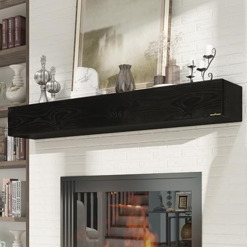 Woodlands - Mantel de chimenea de 72 pulgadas, repisas de madera gris carbón para chimenea para cada habitación, estante flotante de pino macizo hecho a mano, estantes de chimenea de 72 x 8 x 5