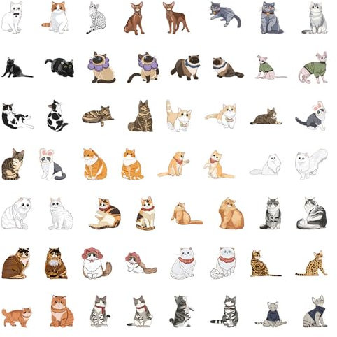 Hrlace 60 Stück Katze Aufkleber Set Cute Katzen Sticker Wasserfeste Vinyl Aufkleber Lustiges Katzen Sticker Cartoon-Aufkleber für Skateboard Laptop Wasserflaschen Gitarre Reisegepäck