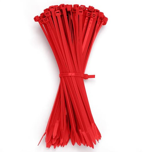 GUNGY Fascette Plastica Rosso 200 x 4,8mm Fascette Elettricista Nylon per Cablaggio Cable Management Giardinaggio Forza di Rottura 22kg 100 Pezzi