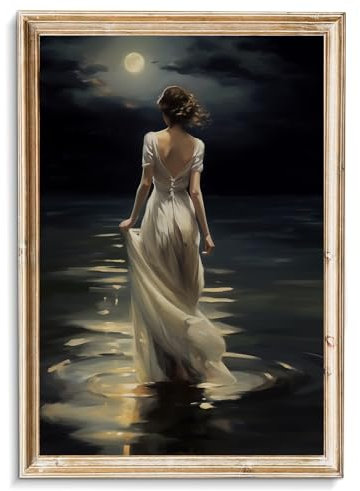 Vintage Frau Malerei Dunkle Akademie Leinwand Wandkunst viktorianischen Frauen Druck Vintage Gothic Kunstwerk Rückseite Frau Wandkunst Vintage Mond Gemälde Gothic Frauen Bild Französisch