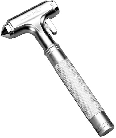 Wonder Point Rompe vetri premium per auto con taglierina per cintura di sicurezza - Martello di sicurezza automobilistico - Scarico di emergenza, martello metallico per finestra (argento 2 paia)