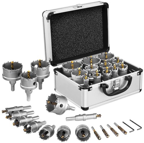 Teodute 16Pcs Carbide Hole Saw Set, 5/8-2-1/4 Inch Hole Cutter Set, for Metal, Masonry, 23 Count