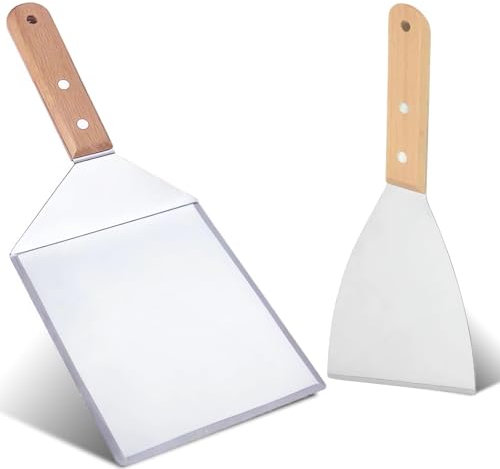 OWLMATE 2 Pièces Spatule Cuisine Inox Spatule Plancha Spatule Pizza Spatule Inox Spatule Barbecue pour Teppanyaki Gril Barbecue Hamburgers Crêpes