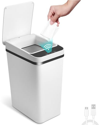 QCXWCJWD Poubelle à Capteur 12L, Poubelle Automatique avec déTecteur de Mouvement, Poubelle éTanche et Rechargeable pour Chambre, Salle de Bain, Bureau, Salon, la Cuisine