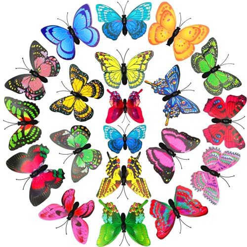 22 Stück Bunte Schmetterlinge Deko mit Sicherheitsnadeln, PVC Schmetterling Brosche, für Kinderzimmer Deko, Dekoration Curtains, Dining Table, Büro (Zufällige Farben)