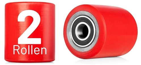 2 Stück Lastrolle Polyurethan (PU) rot 80x70 mm Achse 20mm Laufrolle Rad Hubwagen Rollen inkl. Kugellager Gabelhubwagenrolle
