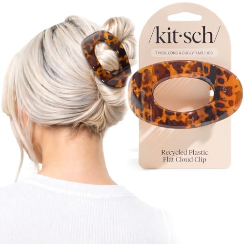 Kitsch Large Flat Claw Clips for Women - Stylish Flat Hair Clips, Strong Hold for Thick & Fine Hair | Non-Slip for Secure, Comfortable All-Day Wear | Ideal Gifts for Women - Tortoise Design