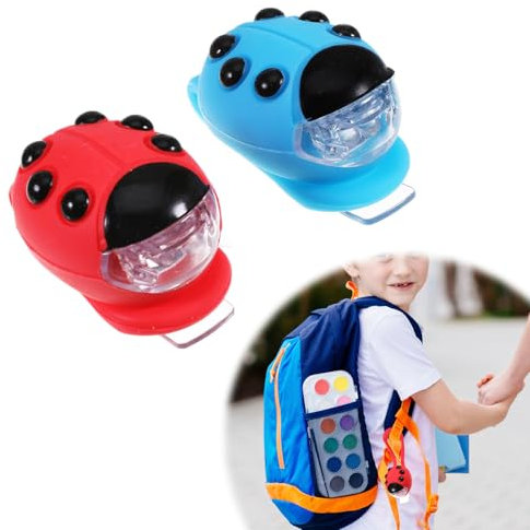 ertlutw 2 Stück Kinder Scooter Licht Silikon Marienkäfer Licht mit Batterie, LED Warnlicht mit 3 Licht-Modi für Kinderrollern, Wanderstöcken oder Rucksäcken, Licht Laufrad Kinder