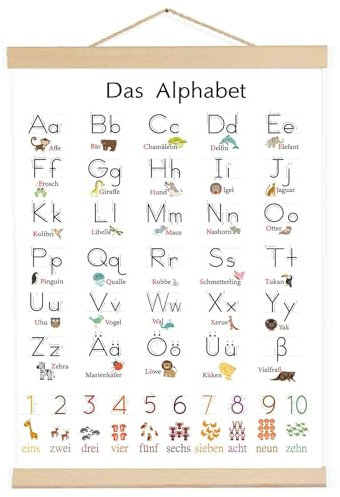 Maxmoc ABC Poster für Kinder 30x40 cm, Alphabet Zahlen Lernposter Kinder Einschulung Geschenk, Wanddeko für Kinderzimmer, Kindergarten, Vorschule, Grundschule