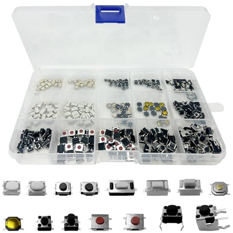 300 Stück Tactile Push Button Switch Micro Switch Tactile Button Sortiment Kit 15 Value Micro Taster Schalter für Auto-Fernsteuerungstaste, mit Kunststoffbox
