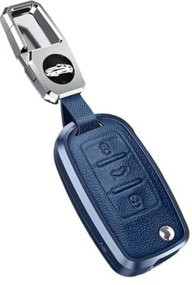 Porte-Coque de clé Etui Clés en Cuir Et Métal pour Golf 7 MK7 pour Tiguan MK2 pour Seat pour Ateca pour Leon FR 2 pour Ibiza pour Golf 8 MK8 pour Octavia Coque de clé(A Blue)
