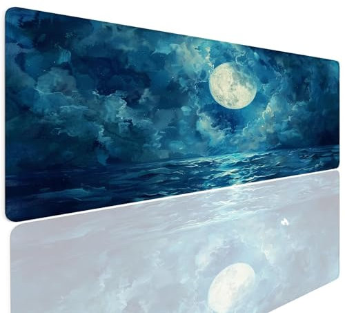 Tapis de Souris Gaming XL 700x300x4mm Petit sous Main Bureau, Gamer Mouse Pad Base en Caoutchouc Antidérapant Étanche Mouse Mat Accessoire Bureau pour Ordinateur, PC, Jeux, étude, Maison Moon 4-753