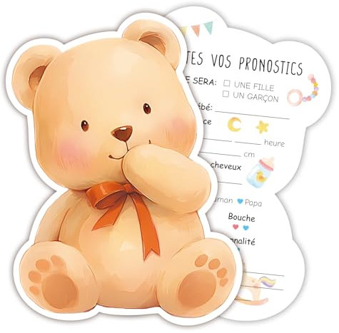 20 Carte Pronostic Baby Shower Francais, Gender Reveal Ourson Mignon, Baby Shower Jeux pour Fête Prénatale Party Révélation du Genre Fille ou Garço Gender Reveal Decoration Souvenir