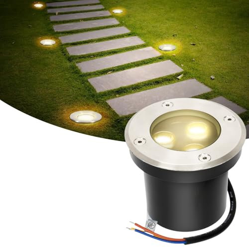 Jaxguom Bodeneinbaustrahler aussen mit eingebaute LED 3W Warmweiß Lamp IP65 Bodenstrahler außen Schwarz Rund,Bodenleuchten befahrbar 230V,Bodeneinbauleuchten für Boden Garten Pool Pflanzen