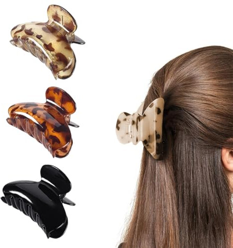 GGUFAY Lot de 3 Milieu Pinces à Cheveux pour Femmes et Filles,Pince à Cheveux Léopard,Pinces Crabe Antidérapante, Pince à Cheveux en Plastique Outils de Coiffure