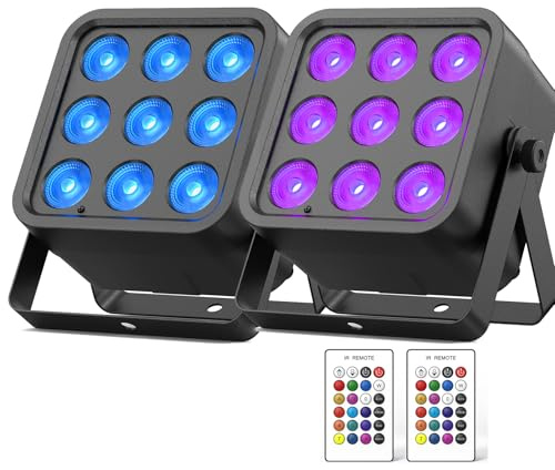 Oloaxolx 2er 54W RGBWA+UV Akku LED Par Scheinwerfer wiederaufladbare mit Fernsteuerung, DMX Bühnenlicht Kabellos Uplicht Sprachsteuerung Diskolicht für party DJ Hochzeiten Bar Band Halloween
