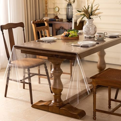 AooHome Tischdecke Transparent 100X140cm, Tischdecke Abwaschbar PVC Tischfolie Durchsichtig 0.17mm, Wasserdicht Abwaschbar Schmutzabweisend