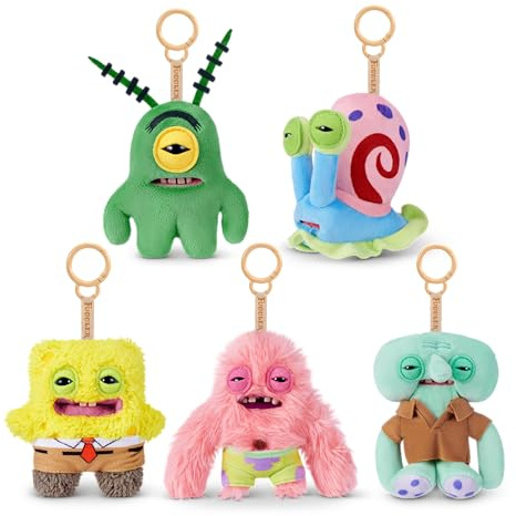 Fuggler Spongebob 12 cm (5 PK) von ZURU | 5-Zoll-Fuggler-Plüsch-Schlüsselanhänger, 5er-Pack, lustiges hässliches Monster, charakteristische Zähne