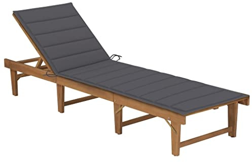 Frdhee Camping Liege Schlafsessel,Klappbare Sonnenliege mit Auflage Akazie Massivholz,Hochlehner Gartenstuhl für Garten,Pool,Terrasse