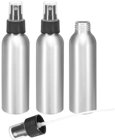 sourcing map 3pcs Aluminum Fine Mist Spray Bottles 120ml/4oz Metal Small Liquid Alcohol Refillable Travel Container with Black Plastic Nozzle Cap for Perfume Skincare Cosmetic Storage Bottle