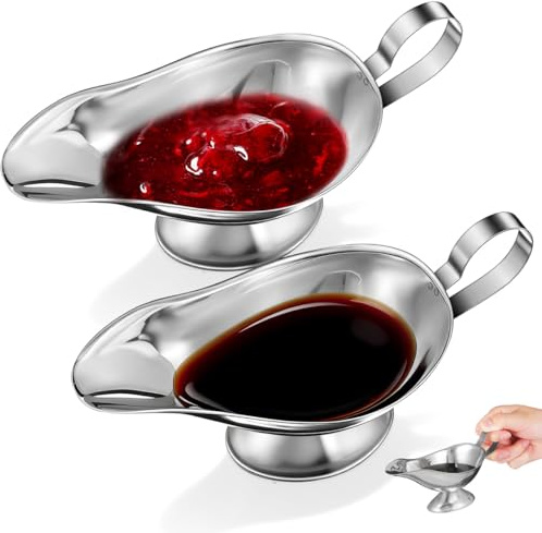 SHINEOFI 2Pcs Stainless Steel Gravy Boat, 5oz Small Sauce Jug for Sunday Roast, Mini Serving Dishes for Salad Dressing, Condiment Pourer for Christmas Dinner, Silver Curry Pot