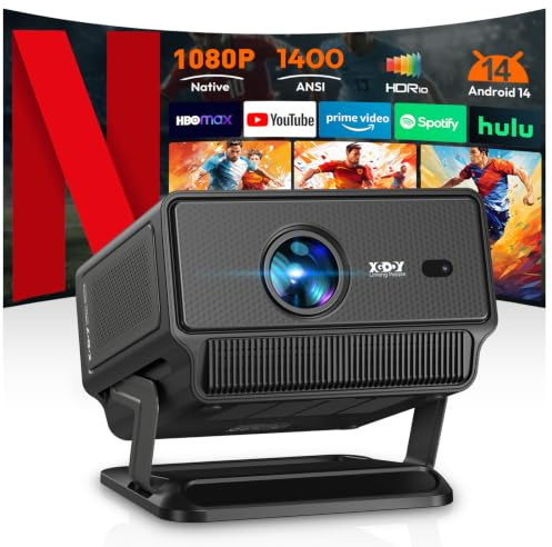 Xgody A8 Smart Beamer 1400 ANSI,1080P FHD, Autofokus 6D Trapezkorrektur