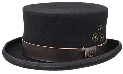 Conner Hut Filzhut Steampunk Zylinder Wollfilzhut (S (54-55 cm) - schwarz)