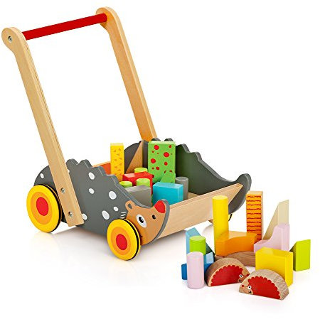 LEOMARK Lauflernwagen Holz Bausteine Wonder Walker Holz Lauflernhilfe ab 1 Jahr für Jungen und Mädchen Bunte Blöcke Gehversuche Igeltier