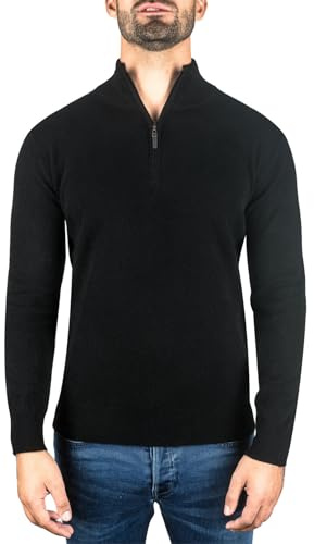 CASH-MERE.CH 100% Kaschmir Herren Stehkragen Pullover | Sweater mit Reißverschluss 2-fädig