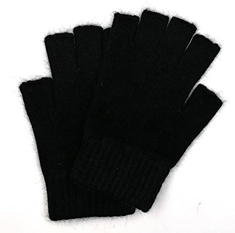 Fingerlose Handschuhe aus reiner, mongolischer Wolle für Damen und Herren, Fäustlinge schwarz Schwarz