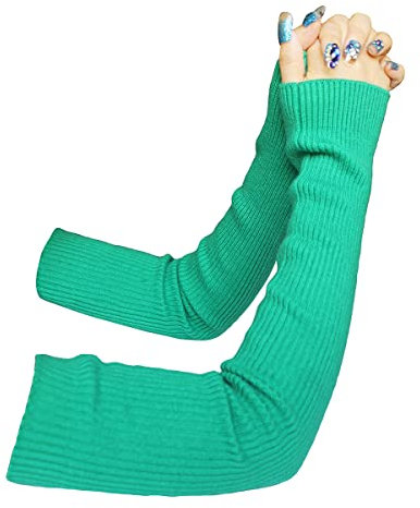 Share Maison Armstulpen für Damen, Wollstrick, Kaschmir, lange fingerlose Armstulpen, 50 cm, Winterhandschuhe, 3-flammig grün, Medium