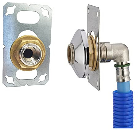 FIXSYSTEM kit sortie de cloison pour tube PER à Sertir Ø12 - sortie mâle 20x27 (3/4) / femelle 15x21 (1/2) + rosace de finition chromée pour robinet machine à laver